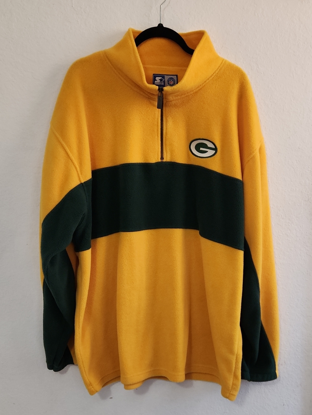 Vintage 90s STARTER NFL Green Bay Packers Fleece Pullover Quarter Zip Gold 2XL